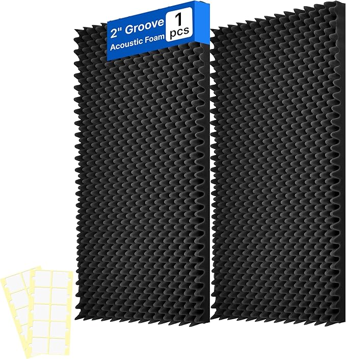 1 Pack Sound Proof Foam Panels for Walls, 48" x 24" x 2" Self-Adhesive Acoustic Panels, High Density Egg Crate Sound Dampening Panels for Recording Studio, Home Office
