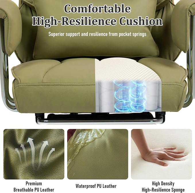 DYHOME 500 Lbs Kneading Massage Office Chair with Foot Rest Reclining Green | Ergonomic Computer Chair, High Back Thick Cushion, Big & Tall, Comfy Leather, Heavy Duty Home Executive