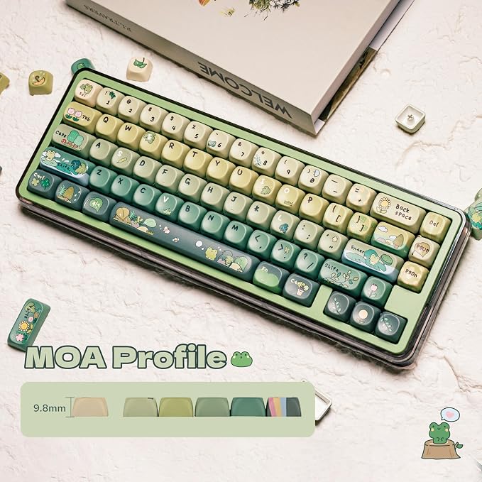 KiiBoom X Cosydiaries Rainy Froggy Day Keycap Set, 144 Keycaps, PBT Custom Keycaps for Mechanical Keyboard, Compatible with ANSI/ISO, 60%, 65%, 75%, TKL, Full-Sized Layout (MOA Profile)