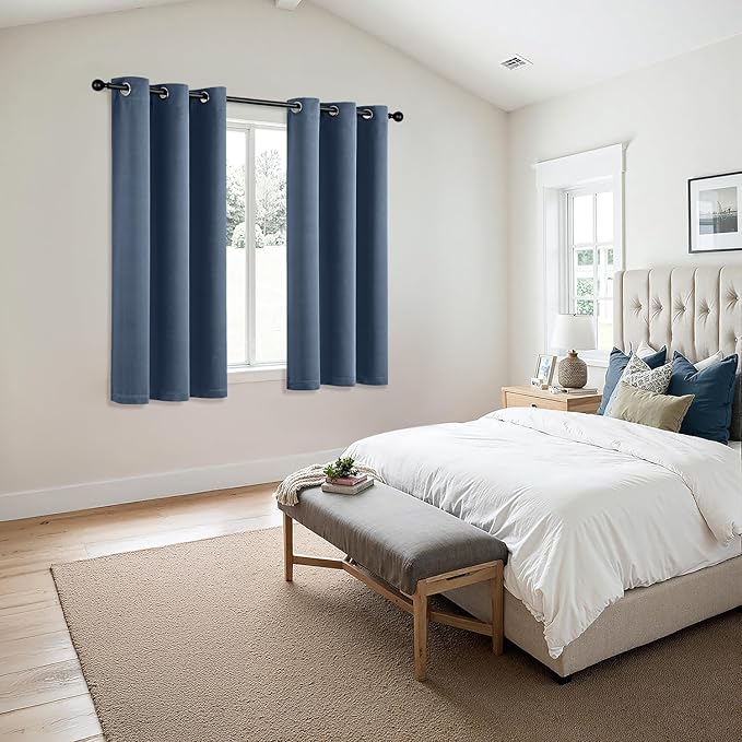 MIULEE Blackout Curtains for Bedroom Living Room 2 Panels, Thermal Insulated Room Darkening Drapes Grommet Noise Reducing Light Blocking Window Treatments 45 Inches Long 34x45 Inch Stone Blue
