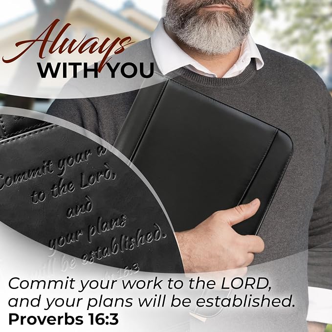 DEHITE Leather Portfolio for Men – Padfolio Case for Men and Women – Black Bible Notebook Organizer – Pen Slots – Zipper Binder – Premium PU Leather – Feels Like Full-Grain – Office Gift Accessories