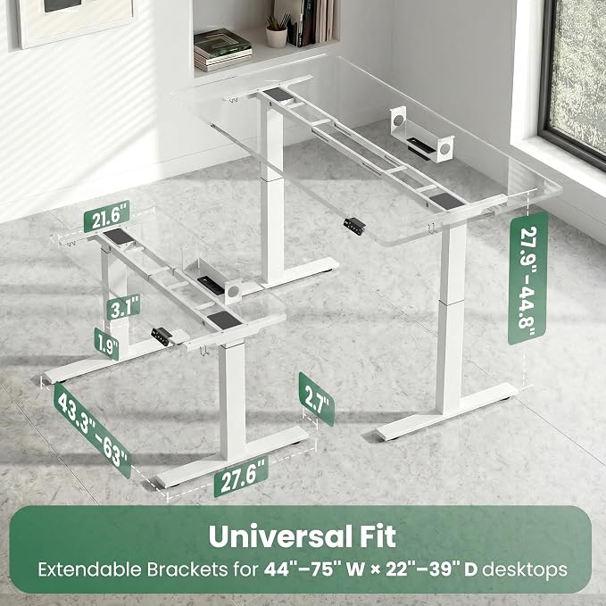 SIAGO Dual Motor Standing Desk Frame for Tops up to 75" - White Frame Only | 280 lbs Capacity Adjustable Workstation Legs with 3 Memory Presets, Power Strip and Cable Management Tray