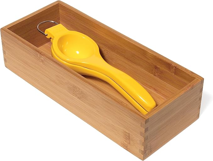 Lipper International Bamboo Wood Utensil Holder Storage Box for Cooking Tools, Makeup, or Office Supplies, 5" x 12" x 3" (Pack of 6)