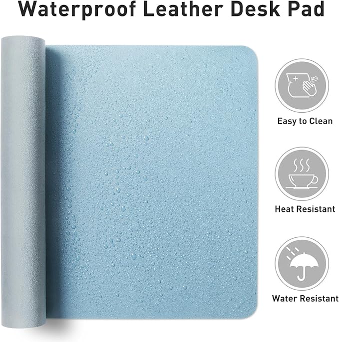 Aothia Faux Leather Desk Mat, Waterproof Desk Pad (Sky Blue, 36" x 17) | One large surface for your keyboard, laptop and mouse, reducing desktop clutter without a separate mouse pad