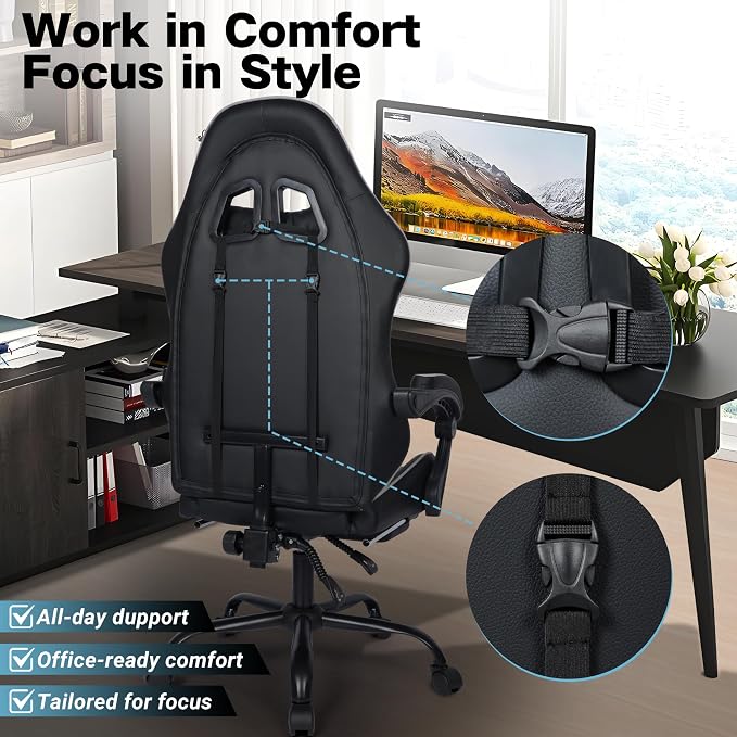Gaming Chair with Footrest and Lumbar Support, Height Adjustable Chair with 360°Office Desk Chair,Heavy Duty 330lbs Computer Chair for Adults
