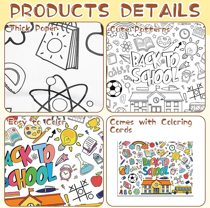Back to School Coloring Posters for Kids, Large Coloring Poster Kids Coloring Tablecloth, Welcome Back Coloring Sheets Coloring Table Cloth for Classroom Activity Craft, Back to School Supplies