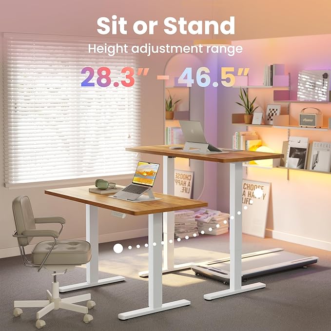 HUANUO Electric Standing Desk,44" x 24" Height Adjustable Desk, 4 Memory Height Settings, Sit to Stand Up Desk for Home Office, with Headphone Hook, Cable Manager, Light Vintage Brown