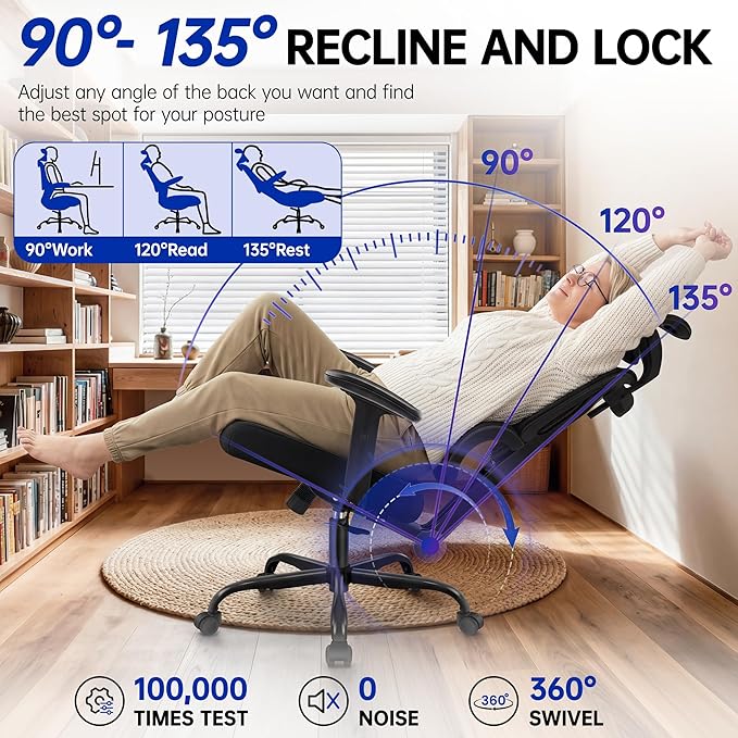 Ergonomic Office Chair, High Back Mesh Computer Chair with Comfortable Adaptive Lumbar Support, Built-in Coat Hanger, SGS Class 4 Gas Lift, Heavy Duty 300lbs for Long Hours Home Office, Black