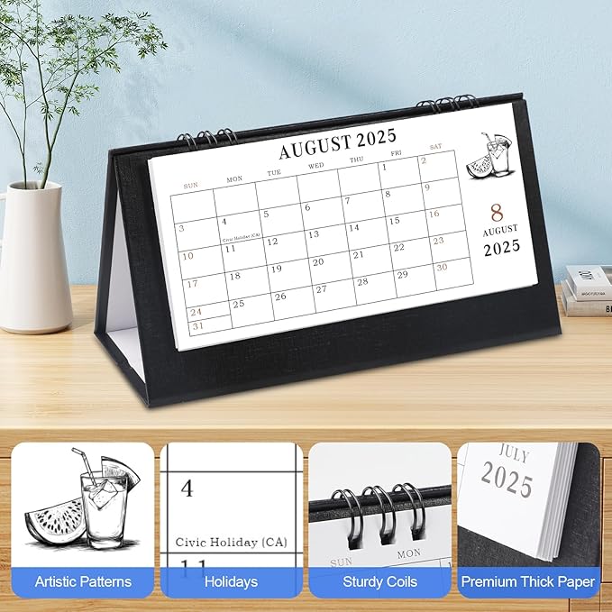 Gannyfer Desk Calendar 2026-2027, Small Standing Flip Desk Calendar, Use from January 2026 to Dec 2027, 24-Month Mini Desktop Calendar for Home, School, Office (6.89" x 3.54" Black)