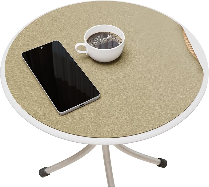 MAIDERN 12 Inch Round Cork & Leather Placemats, Cuttable Size (6-12 Inch), Trimmable Dining Table Mat, Heat Resistant/Non-Slip Table Cover for Kitchen, Office, or Restauran (Golden)