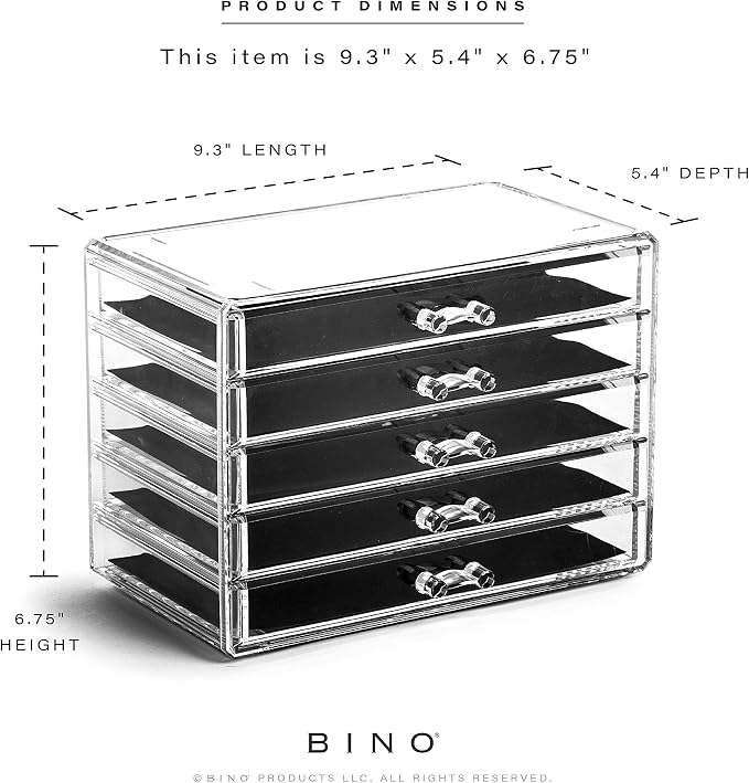 BINO THE MANHATTAN SERIES Acrylic Makeup Drawer Organizer- 5 Drawers | Clear Beauty Organizers and Storage| Cosmetic & Makeup Drawer| Home Organization| Jewelry & Vanity Accessories Drawers