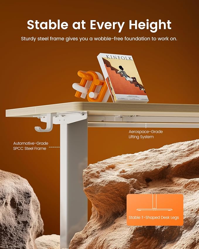 ErGear Height Adjustable Electric Standing Desk, 55 x 28 Inches Sit Stand up Desk, Memory Computer Home Office Desk, Natural