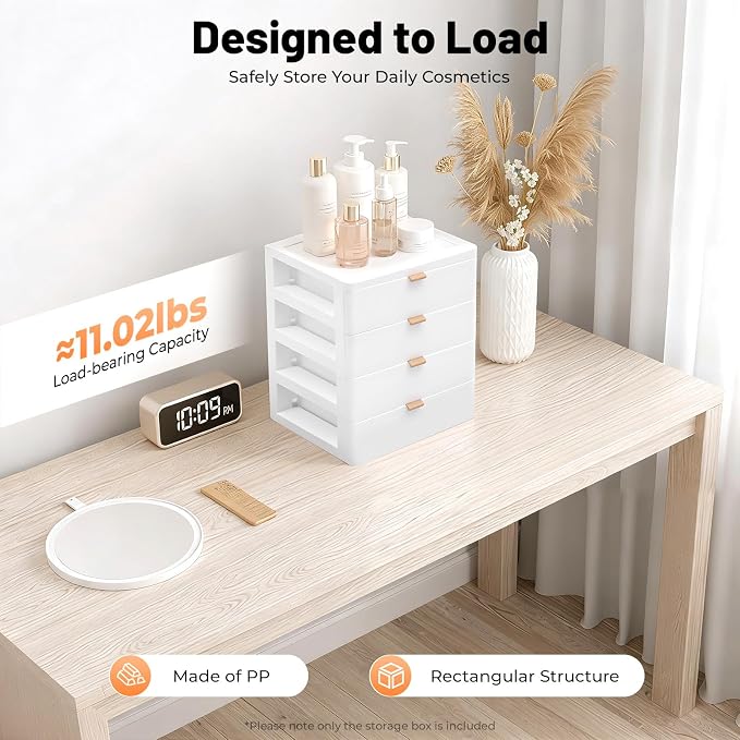 Modern Desktop Organizer, Drawer Storage Box, Desk Organizer White, Office Desk Tidy, Minimalist Storage Solution, Smooth Slide Drawer, Home Office Vanity Study, Durable Multi Use