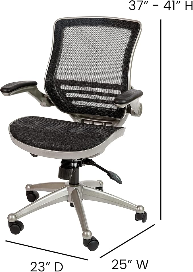 Flash Furniture Warfield Mid-Back Transparent Black Mesh Executive Swivel Office Chair with Graphite Silver Frame and Flip-Up Arms