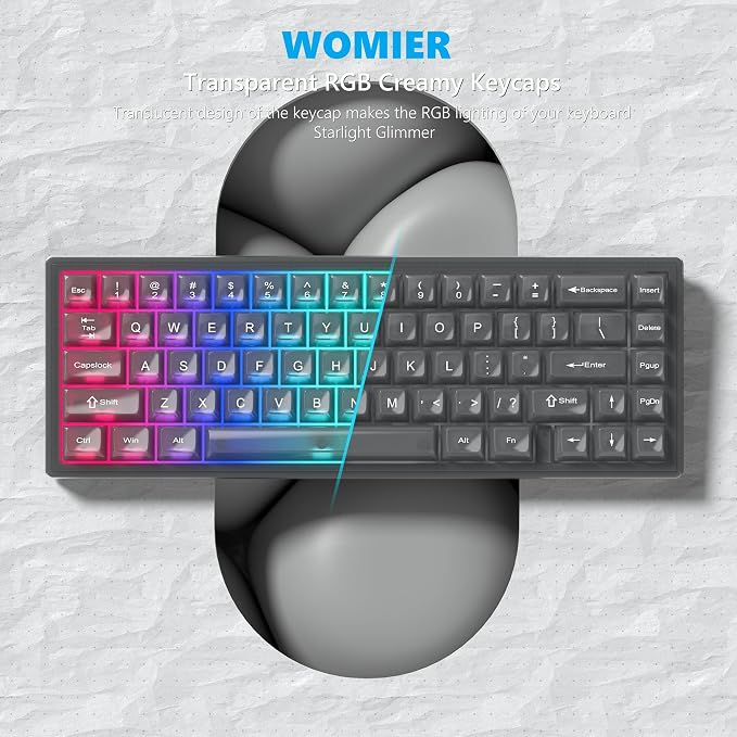 Womier Keyboard Keycaps Jelly, Black Clear Shine Through Keycaps 60 65 75 100 Percent, Transparent Cute Custom Key Cap Set for Cherry MX, Kailh, Outemu, Gateron Mechanical Keyboards(MDA Profile)