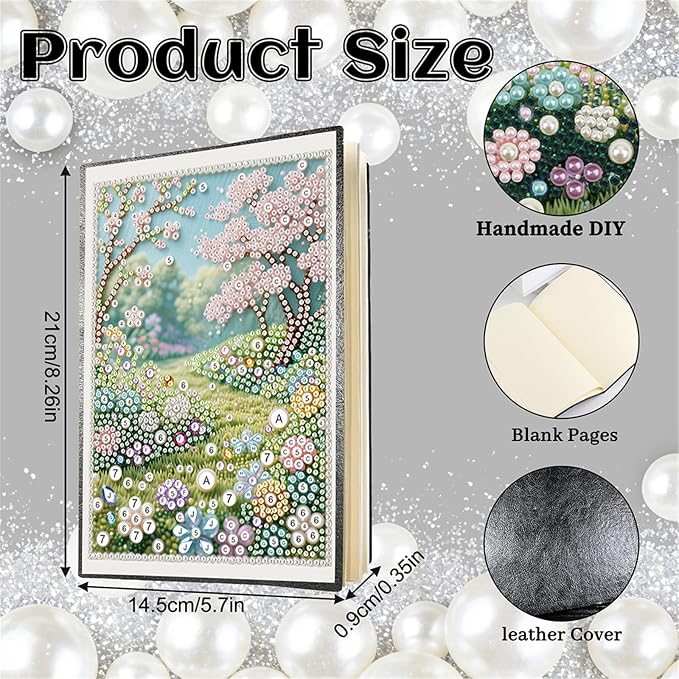 FRANDEK Pearl Painting Notebook Kit, Spring Forest A5 DIY Journal with 50 Blank Pages, Diamond Gem Art Cover with Waterproof Canvas, Beginner Craft Set with Full Tools for Adults