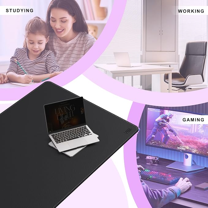 VYAAA Leather Office Desk Pad Protector, 55"×34" Extra Large Mouse Pad, Laptop Desk Blotter,Desktop Protector for Home or Office Desk (Black)