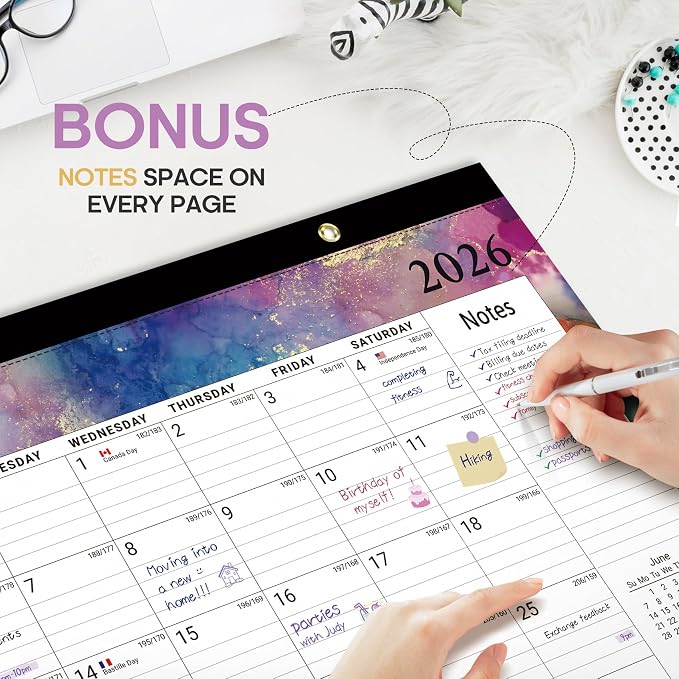 Desk Calendar 2026-2027, 18-Month Calendar Runs from July 2026 to December 2027, Large 17" x 12" Monthly Desktop & Wall Calendar for Home & Office - Gilded Elegance