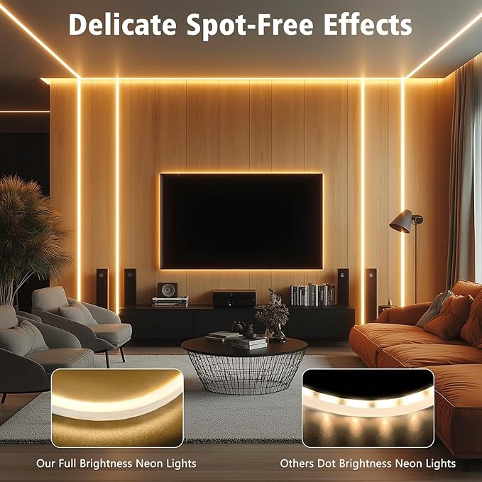 66Ft LED Neon Rope Lights 24V Dimmable 2400LEDs Strip Neon Light Warm White | Mains Powered, 24V, 66Ft, Adjustable, Dimmable, Timer, DIY Flexible, Waterproof