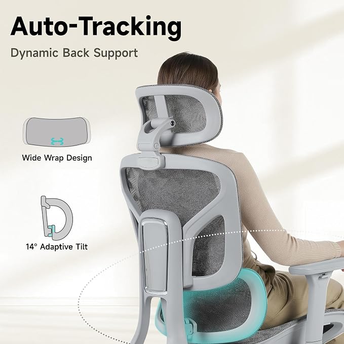 Korser Ergonomic Mesh Office Chair with Footrest, Big and Tall Desk Chair with 4D Flip-Up Arms, Auto-Tracking Lumbar Support, 3D Headrest, High Back Computer Gaming Chair for Home Office, Grey