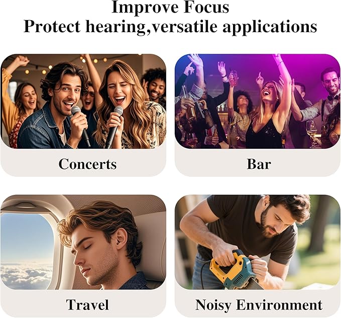 Fita+ Soft Ear Plugs for Sleeping, 7 Pairs XS/S/M/L, Reusable Noise Reduction Ear Plugs up to 33dB, Noise Cancelling for Work, Focus, Sleep - Black