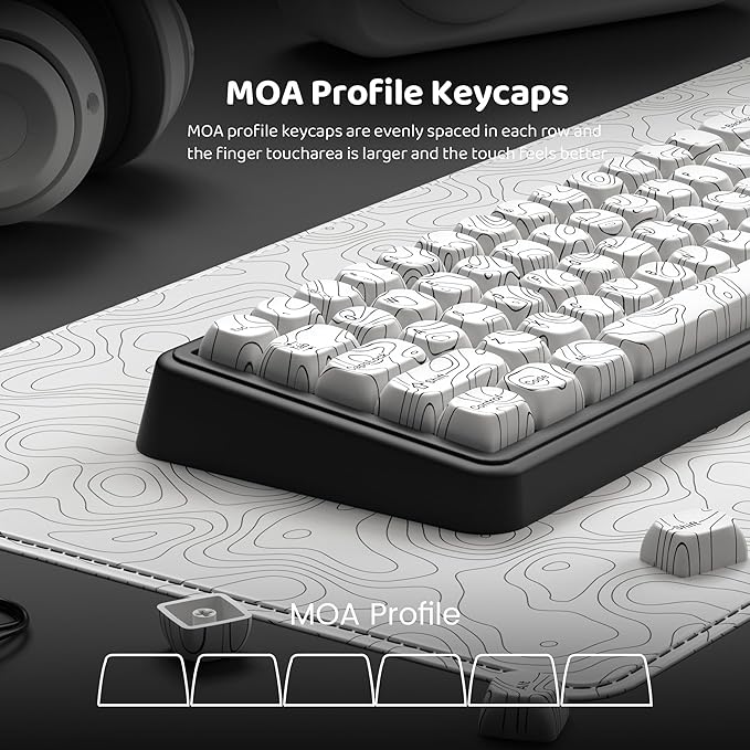 dagaladoo White Topographic Keycap Set, MOA Profile PBT Key caps 60 75 100 Percent,Dye-Sub 129-key Custom Keyboard Keycap for 100% 75% 65% 60% TKL US Layout Mechanical Keyboard