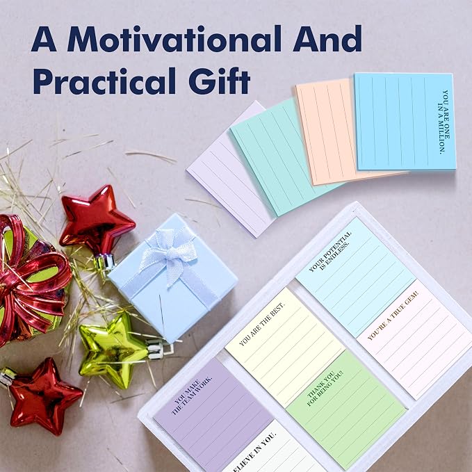 18 PCS Inspirational Sticky Notes with Lines, Adhesive Note Pads Motivational Fun Notepads, Employee Appreciation Gifts Bulk for Teacher, Nurse, Coworkers, Office, Work & Study Supplies (3” x 3“)