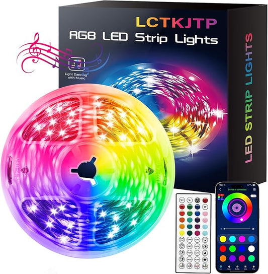 LED Strip Lights,RGB Music Sync Color Changing Led Lights with Smart App Control Remote & Remote Control,LED Lights for Bedroom,Room Essentials,Sense of Atmosphere Decorations(32FT-1Roll)