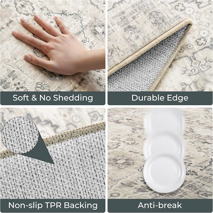 GRANNY SAYS Boho Kitchen Rug Sets of 2, Non Slip Washable Faux Wool Kitchen Mats for Floor, Thick Soft Anti-Fatigue Comfort Standing Mat Runner Rugs for Hallway Laundry Room, Beige
