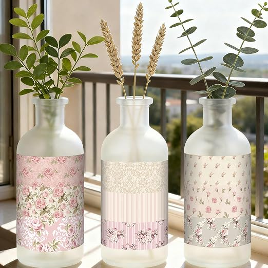 Gueevin 24 Rolls Watercolor Floral Washi Tape Set 15 mm Seasonal Flower Decorative Washi Tape for Craft Arts DIY Scrapbook Journaling Supplies Gift Wrapping (Pink Floral)