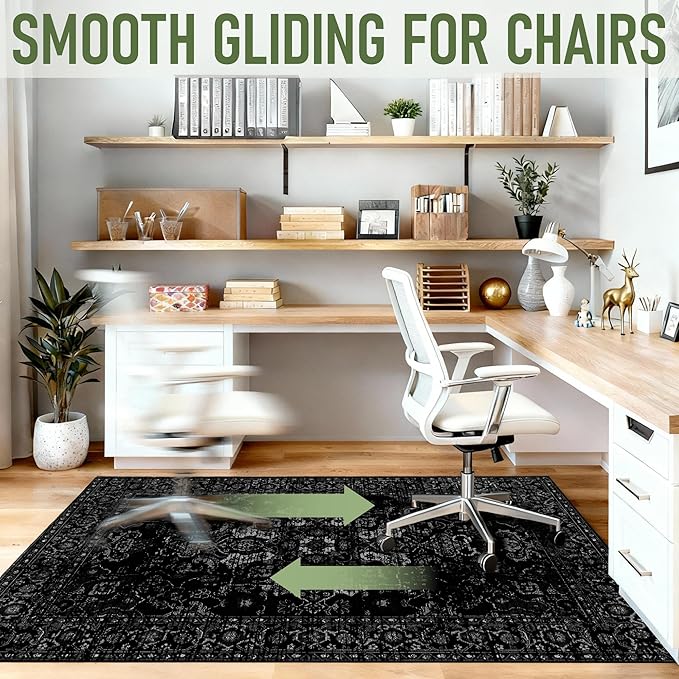 Office Chair Mat for Hardwood Floor, 48"x60" Desk Chair Mat for Home Office, Anti-Slip Under Desk Mat Rug for Rolling Chair,Floor Protector Washable Rugs for Gaming Chairs-Black