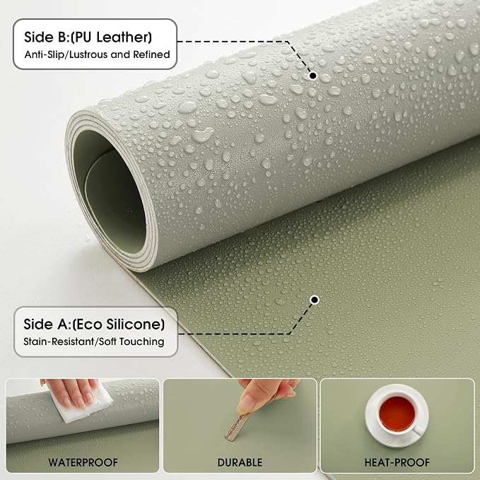 Leather Desk Pad Protector 23.6x13.7inch Non-Slip Large Gaming Mouse Pad Waterproof Desk Writing Pad Desk Blotter Laptop and Keyboard Mat for Office and Home(Green)