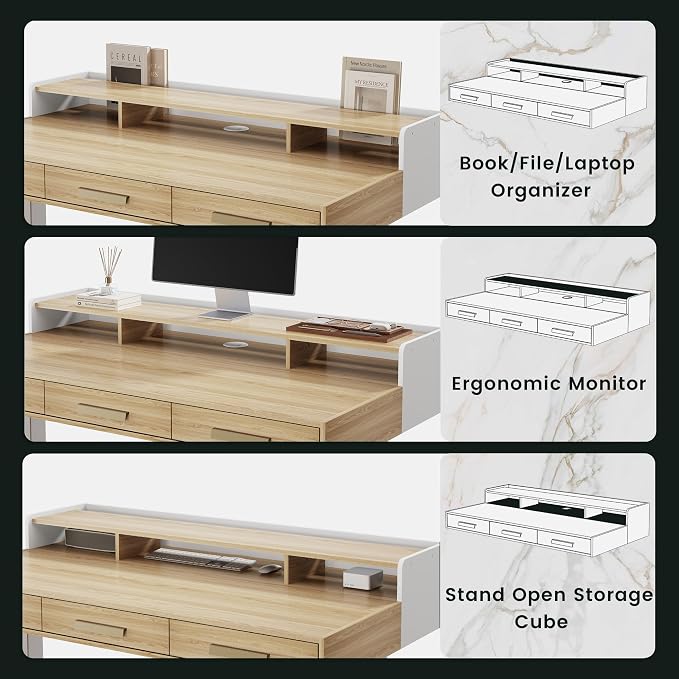 ModernMate 48" Electric Standing Desk with 3 Drawers & Monitor Shelf | Height Adjustable Sit Stand Desk, Home Office Computer Workstation with Storage for Small Space, Light Walnut