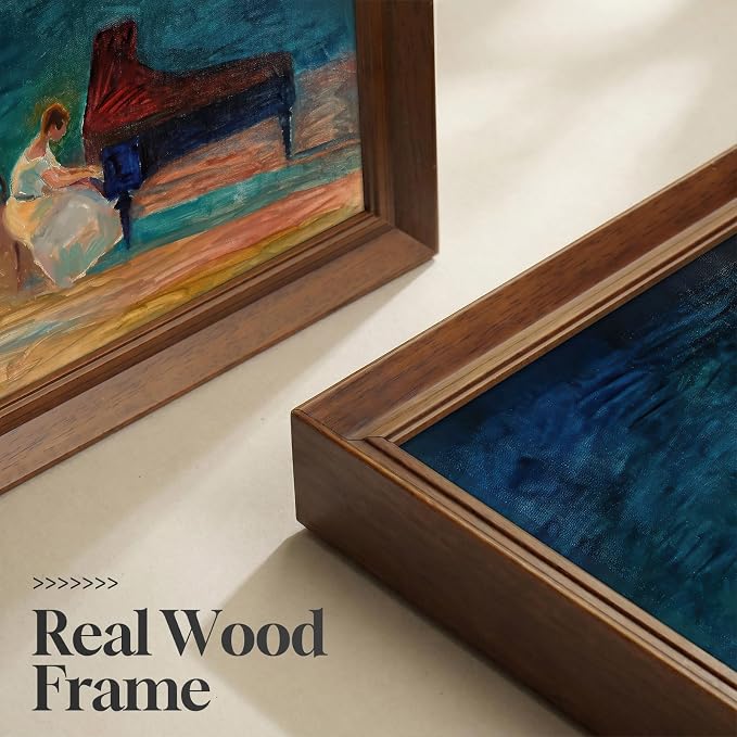 Framed Vintage Music Wall Art, Retro Mid Century Modern Piano Canvas Prints Artwork for Walls, Abstract Woman Picture for Music Room Dining Room Bedroom Living Room Elegant Home Wall Decor, 24x18 Inch