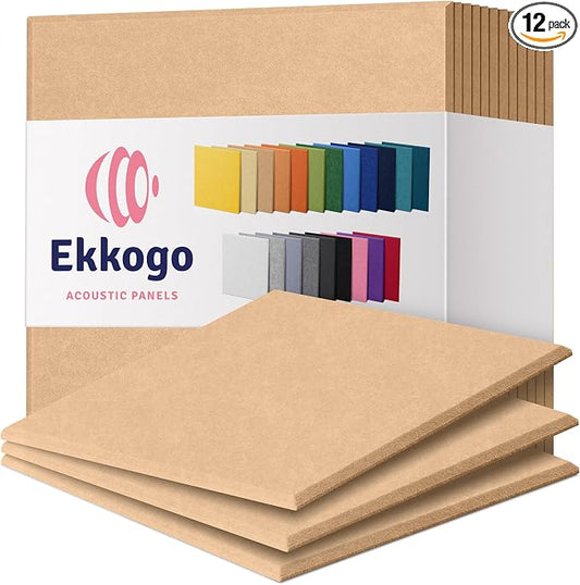 Acoustic Panels 12-Pack Soundproof Wall Panels 12"X12"X0.4" Sound Panels High Density Sound Dampening Panels - [Soft Camel Square]