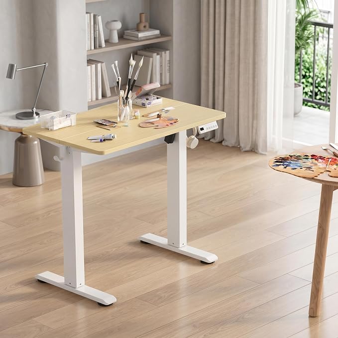 Claiks Electric Standing Desk 35x20 Inch Adjustable Desk, Nature | 156lbs weight capacity, 3 memory presets, industrial steel frame, cable management hub, adjustable height , easy assembly