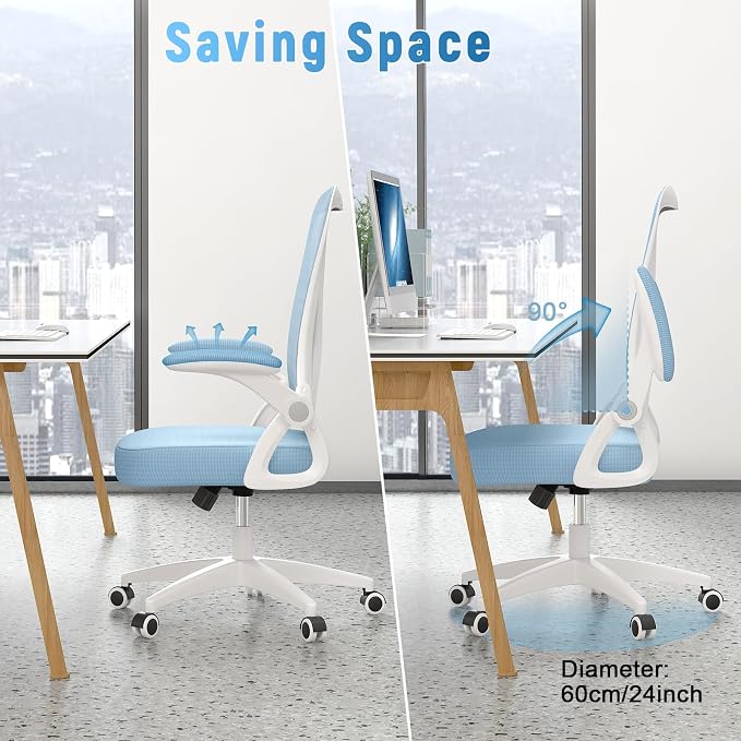 naspaluro Home Office Desk Chair Mid Back with Adjustable Height Blue | Comfy Ergonomic Chair with Flip-Up Arm and Lumbar Support, Breathable Mesh Swivel Computer Chair for Study Working Teacher