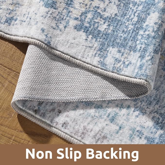 5 x 7 Area Rugs for Living Room, Machine Washable Non Slip Rug Ultra Soft Low Pile Indoor Carpet Modern Abstract Rugs for Bedroom Office Room Dining Room Beside, Blue