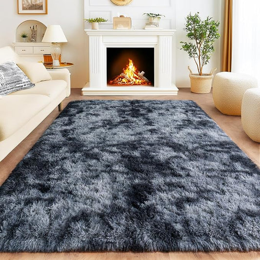 Area Rugs for Living Room 6x9, Ultra Fluffy Rug Fuzzy Shag Washable Carpets for Bedroom, Modern Non-Slip Indoor Soft Plush Furry Rug for Boy Girls Room Dorm Home Decor Aesthetic, Tie-Dyed Blue Grey