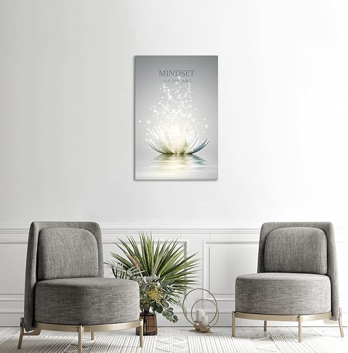 Lotus Flower Wall Art Canvas Mindset Motivational Quotes Poster for Zen Office Wall Decor Spiritual Meditation Prints Artwork Framed (28 x 44inches)