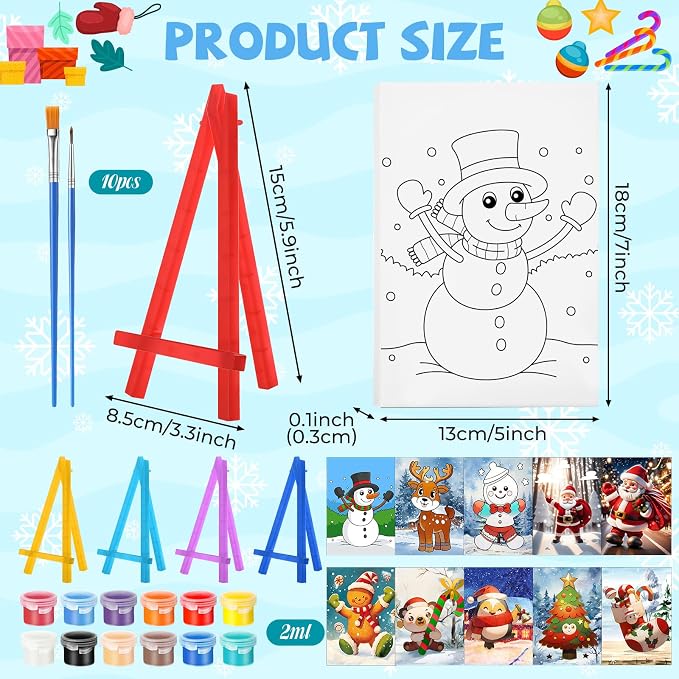 Blosssound 10 Set Pre Printed Canvas Pre Drawn Canvas Painting with Easel Kits 5" x 7" Outline Painting Panels for Beginners, DIY Craft Project, Party Favor, Home Decors(Gingerbread)