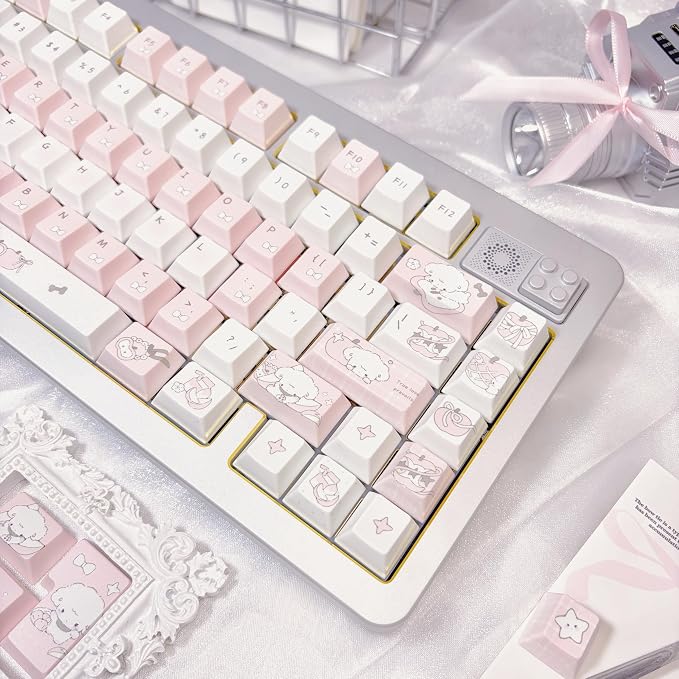 Pink Puppy's Fruits Keycaps 140 Keys, Cherry Profile PBT Key Caps Set, Dye Sublimation Cute Keyboard Keycaps, Custom Key Cap for Cherry MX Switches Mechanical Gaming Keyboard 60% 75% 100%