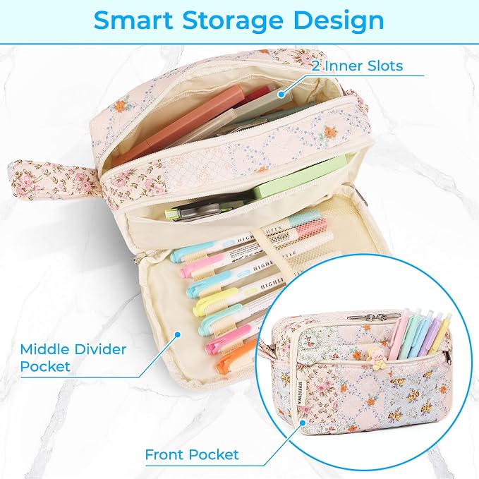 WOBAGMEN 62PCS Aesthetic School Supplies with Quilted Pencil Case, Pastel Highlighters, Gel Pens Mechanical Pencils Set, Cute Back to School Supplies, College Essentials(Coloful Patchwork, M)