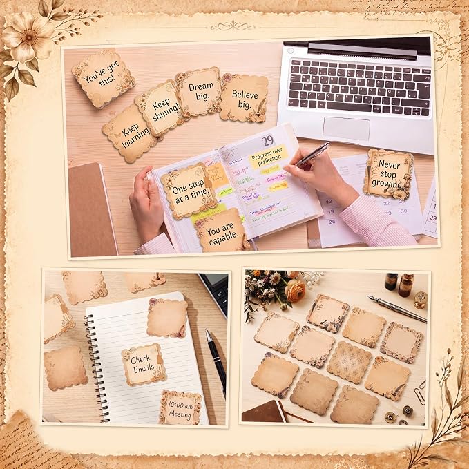 9 Pcs Scalloped Aesthetic Sticky Notes 3x3 Inch Vintage Colors Cute Wavy Self Sticky Note Pads Memo Pads for Journal School Office Supplies Decoupage Craft Stationery Gift (Vintage Brown)