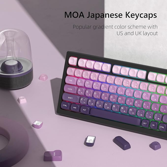 Womier MOA Purple Keycaps Japanese, PBT Keycaps for Mechanical Keyboard,Cute Dye-Sublimation Custom Keyboard Key Cap for 60 75 100 Percent Cherry Gateron MX Keyboards, Gradient Purple