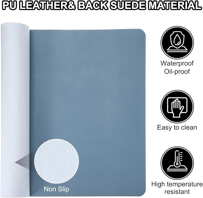 Patikil 35"x17" Desk Mat - Waterproof PU Leather Desk Pad - Dual-Sided Grey Blue
