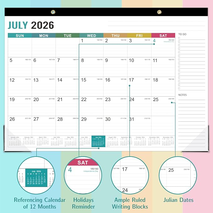 Desk Calendar 2026-2027 - 2026-2027 Desk Calendar, July 2026 - December 2027, 18 Monthly Desk Pad/Wall Calendar 2026-2027, 2-in-1 Desktop Calendar, 17" x 12", Thick Paper, Corner Protectors - Morandi Color