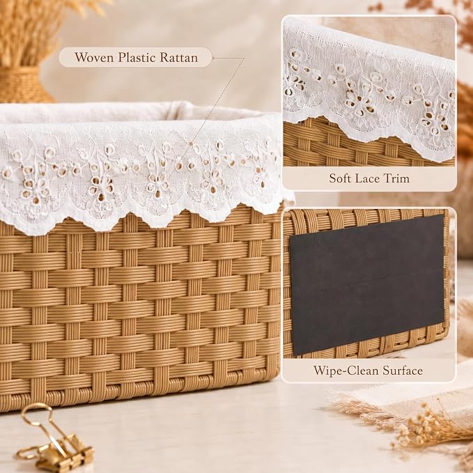 Colarr 3 Pcs Magnetic Rattan Pencil Holder Classroom Magnetic Desk Organizer, Woven Wicker Storage Containers Pen Holder for Refrigerator Whiteboard Home Office School Organizer Supply