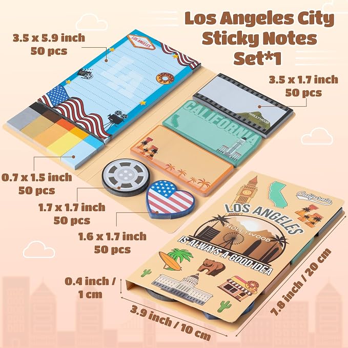 B1ykin Cute Sticky Notes Set - Los Angeles is Always A Good Idea Self-Stick Notes Pad, 550 Sheets Writing Memo Pages Sticky Notepad for Teacher Appreciation Gift, School Supplies (Los Angeles City)