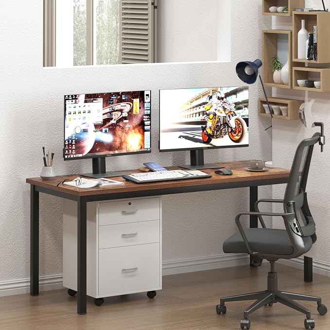 Need Large Computer Desk 63IN Large Home Office Desk,Heavy Duty Modern Simple Computer Table,Modern Sturdy PC Table for Work/Writing/Gaming/Study/Meeting Rustic Brown AC3FB(160 * 60)